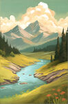 手绘风景山水油画玄关