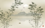 新中式水墨竹子山水画
