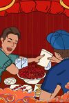 吃虾插画