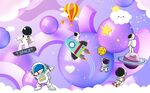 卡通星球太空人宇航员背景墙图片