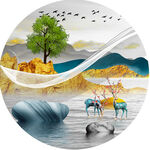 麋鹿湖畔美景挂画装饰画