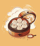 手绘包子广告插画