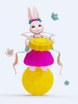 3D抱月饼的仙女小兔子