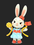 3D拿月饼和红旗的小兔子