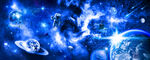 蓝色宇宙星球外太空星云银河背景