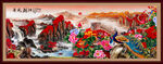 孔雀牡丹山水画