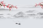中式山水花鸟背景墙