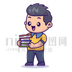 可爱卡通搬书学习的小男孩