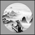 圆形水墨画