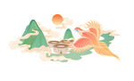 插画黄腹角雉圆形土楼