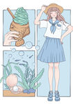 清凉夏日蓝色系分镜插画