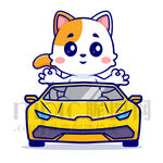 可爱卡通坐小汽车的小猫咪