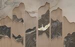 新中式山水风景轻奢线条壁画装饰