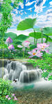 荷花流水玄关壁画