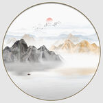 圆形抽象山水画