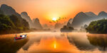 落日余晖夕阳风景画