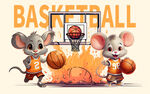可爱老鼠篮球壁画背景挂画设计