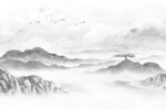 新中式山水瀑布国画背景墙