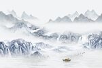 新中式山水瀑布国画背景墙