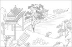 白描古建图