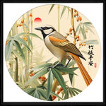 国潮竹子花鸟画