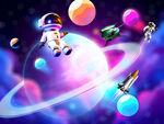 卡通太空星球宇宙星空火箭背景墙