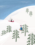 卡通小熊和女孩滑雪插画
