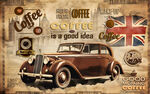 欧式复古老爷车咖啡壁画背景墙