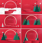 红色简约圣诞节电商产品展示背景