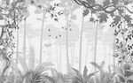 素描热带动物森林儿童房背景墙