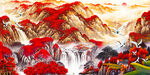 中式瀑布山水画