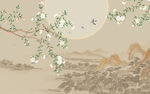 中式花鸟山水画电视背景墙