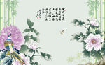 牡丹工笔花鸟背景墙