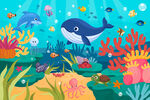 卡通海豚海底鲸鱼珊瑚热带鱼背景