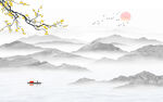 新中式石纹水墨山水岩板背景