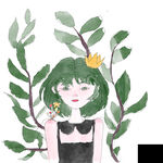 插画小女孩和植物