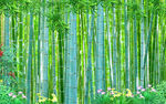 竹林寂静花丛小路绿色背景墙