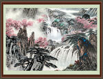 瀑布山水画 