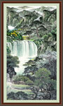 瀑布山水画 