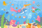 卡通海底世界美人鱼海豚珊瑚背景