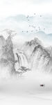新中式石纹水墨山水玄关背景