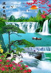山水风景流水生财玄关画