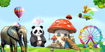 卡通童话动物乐园背景墙