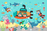 卡通潜艇海底世界鲨鱼儿童背景墙