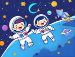 卡通太空人星空背景墙