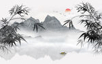 新中式水墨竹子山水画