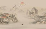 新中式水墨国画山水背景墙壁画