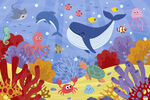 海底世界卡通鲸鱼海洋动物背景墙
