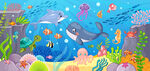 卡通海底鲸鱼可爱海豚水族馆背景