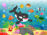 卡通鲸鱼可爱海洋动物海底背景墙